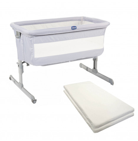 Chicco Next2Me 3in1 Co-Sleeping Bedside Crib & 2 White Fitted Sheets - Grey