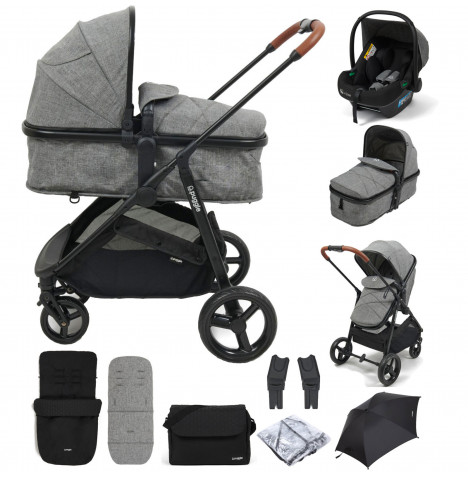 Puggle Monaco XT 2in1 i-Size Travel System with Footmuff & Changing Bag - Graphite Grey & Storm Black