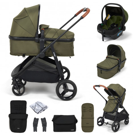 Puggle Monaco XT 2in1 i-Size Travel System with Footmuff & Changing Bag - Forest Green & Storm Black