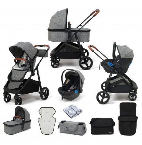 Puggle Monaco XT 3in1 Travel System with Organiser, Footmuff & Changing Bag - Graphite Grey & Storm Black