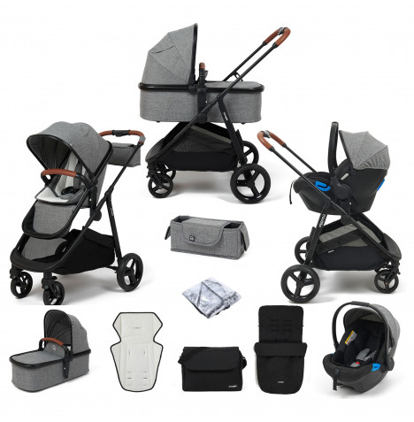 Puggle Monaco XT 3in1 Travel System with Organiser, Footmuff & Changing Bag - Graphite Grey