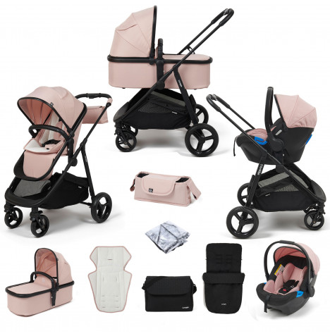 Puggle Monaco XT 3in1 Travel System with Organiser, Footmuff & Changing Bag - Blush Pink