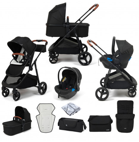 Puggle Monaco XT 3in1 Travel System with Organiser, Footmuff & Changing Bag - Storm Black