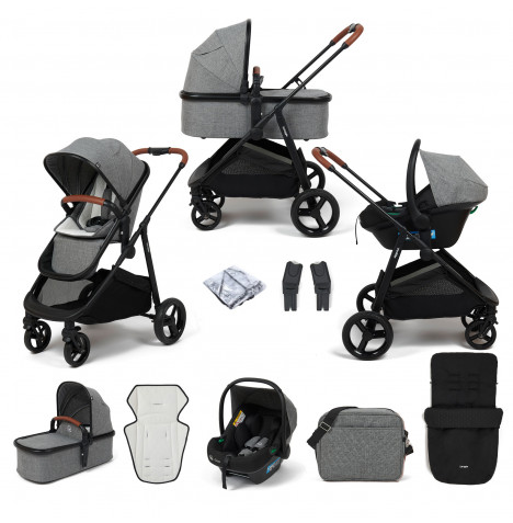 Puggle Monaco XT 3in1 i-Size Travel System with Changing Bag & Footmuff - Graphite Grey & Storm Black
