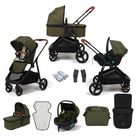 Puggle Monaco XT 3in1 i-Size Travel System with Changing Bag & Footmuff - Forest Green & Storm Black