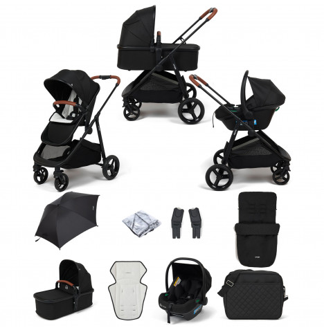 Puggle Monaco XT 3in1 i-Size Travel System with Changing Bag, Parasol & Footmuff - Storm Black