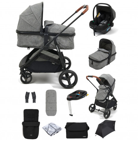 Puggle Monaco XT 2in1 i-Size Travel System with ISOFIX Base, Footmuff, Parasol & Changing Bag - Graphite Grey
