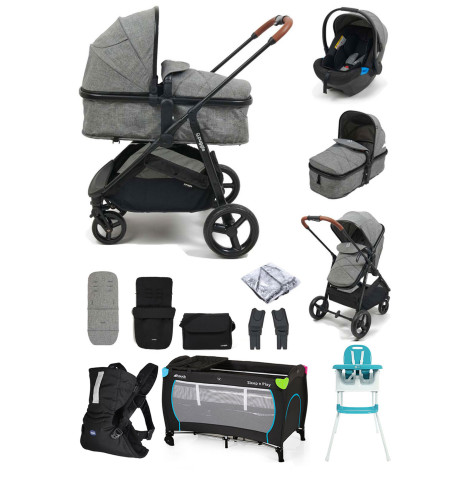Puggle Monaco XT 2in1 Pram Pushchair Everything You Need Travel System with Footmuff & Changing Bag - Graphite Grey