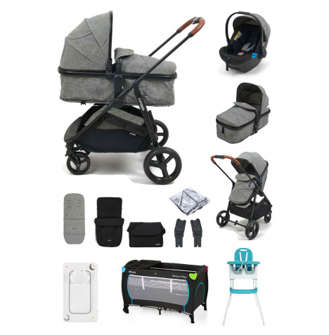 Puggle Monaco XT 2in1 Pram Pushchair Everything You Need Travel System with Footmuff & Changing Bag - Graphite Grey