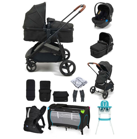 Puggle Monaco XT 2in1 Pram Pushchair Everything You Need Travel System with Footmuff & Changing Bag - Storm Black