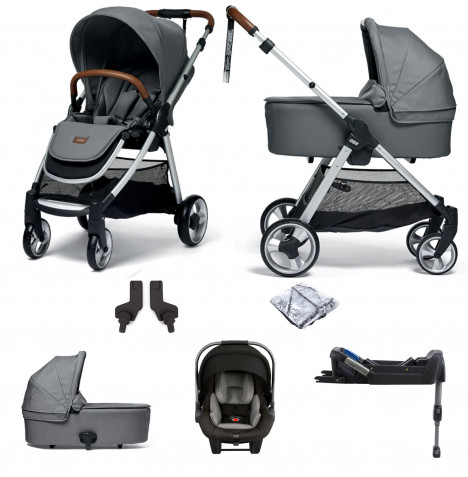 Mamas & Papas Flip XT2 (Pipa Lite LX Car Seat) Travel System with Carrycot & ISOFIX Base - Fossil Grey