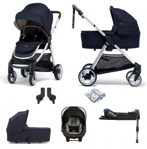Mamas & Papas Flip XT2 (Pipa Lite LX Car Seat) Travel System with Carrycot & ISOFIX Base - Navy