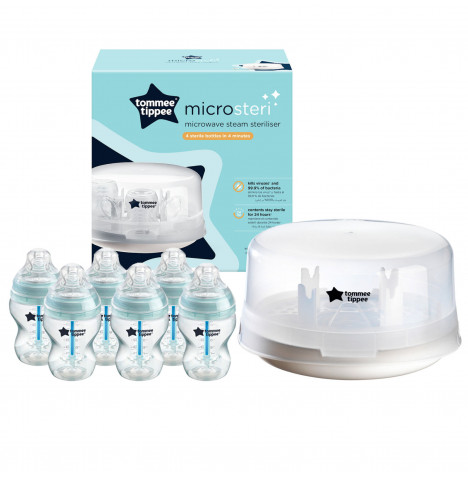 Tommee Tippee Closer to Nature 7pc (260ml) Anti-Colic Baby Bottle Bundle with Steam Steriliser - Blue