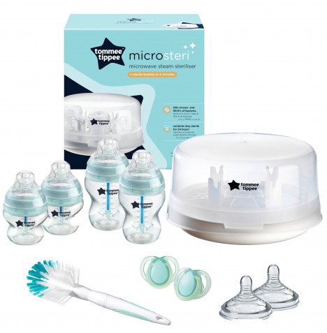 Tommee Tippee Advanced Anti-Colic 10pc Starter Baby Bottle Kit with Steriliser - White