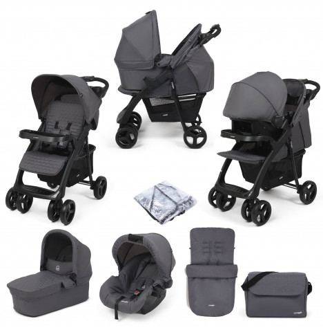 Puggle Denver Luxe 3in1 Travel System with Raincover, Footmuff & Changing Bag - Slate Grey