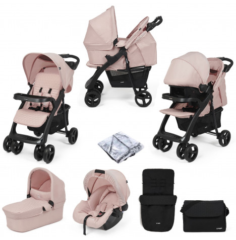 Puggle Denver Luxe 3in1 Travel System with Raincover, Footmuff & Changing Bag - Blush Pink