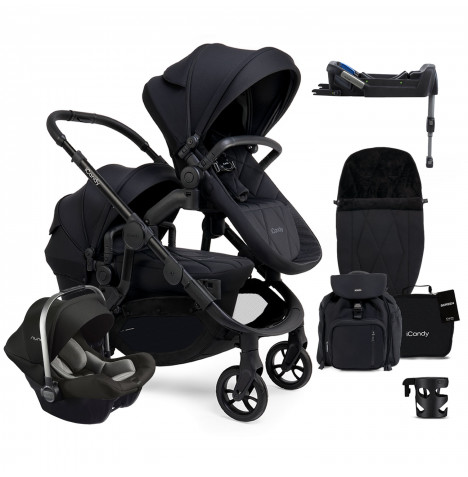 iCandy Orange 3 Double Pushchair & Carrycot Complete Travel System - Black Edition