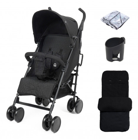 Puggle Litemax Pushchair Stroller with Raincover, Cupholder and Universal Deluxe Footmuff - Storm Black