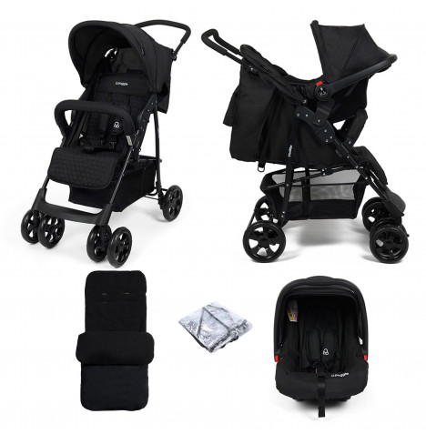 Puggle Lowton Luxe 2in1 Travel System with Raincover and Universal Deluxe Footmuff – Storm Black