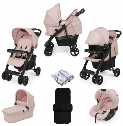 Puggle Denver Luxe 3in1 Travel System with Raincover & Deluxe Footmuff - Blush Pink