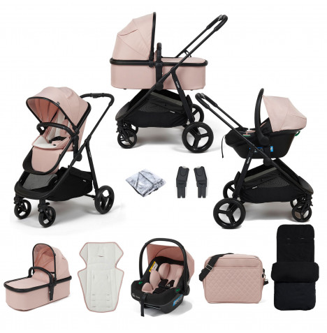Puggle Monaco XT 3in1 i-Size Travel System with Changing Bag & Deluxe Footmuff - Blush Pink