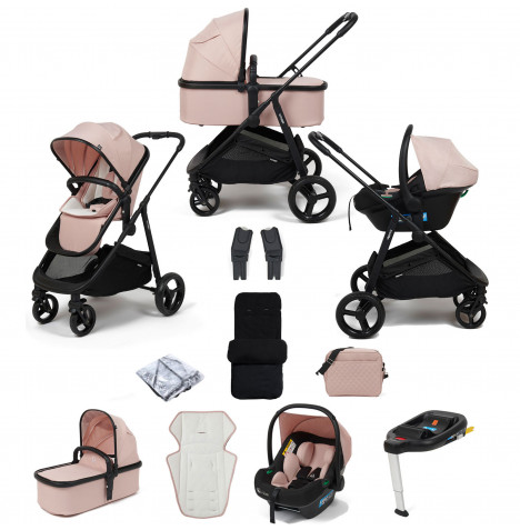Puggle Monaco XT 3in1 i-Size Travel System with Changing Bag, Deluxe Footmuff & ISOFIX Base - Blush Pink