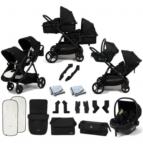 Puggle Memphis 2-in-1 Duo i-Size Double Travel System with Footmuff & Changing Bag - Midnight Black