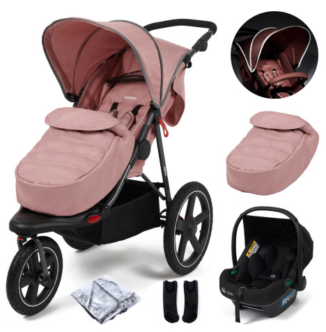 Puggle Urban Terrain Sprint GT Travel System, Adapters & Safe Fit i-Size Car Seat - Dusk Pink