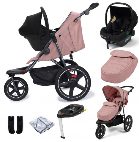 Puggle Urban Terrain Sprint GT Travel System, Adapters, Safe Fit i-Size Car Seat & ISOFIX Base - Dusk Pink