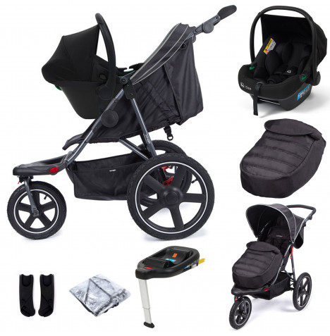 Puggle Urban Terrain Sprint GT Travel System, Adapters, Safe Fit i-Size Car Seat & ISOFIX Base - Storm Black