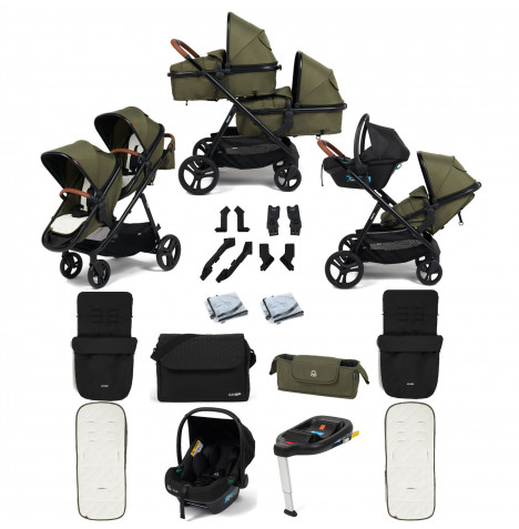 Puggle Memphis 2-in-1 Duo i-Size Double Travel System with 2 Footmuffs, Changing Bag & Car Seat - Forest Green