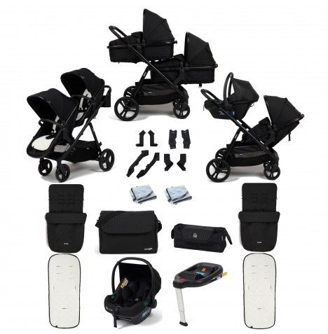 Puggle Memphis 2-in-1 Duo i-Size Double Travel System with 2 Footmuffs, Changing Bag & Car Seat - Midnight Black