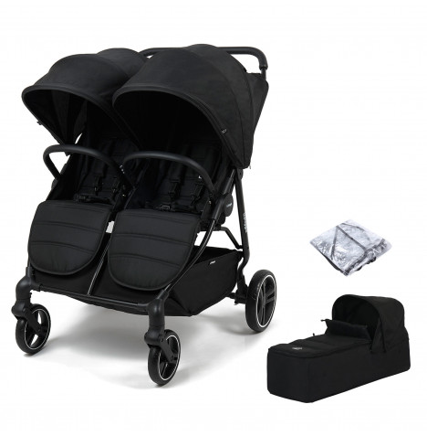 Puggle Urban City Easyfold Twin Double Pushchair With Soft Carrycot - Storm Black