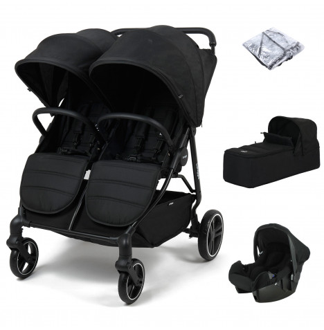 Puggle Urban City Easyfold Twin Travel System Bundle with Beone Car Seat & Soft Carrycot - Storm Black