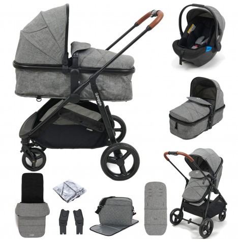 Puggle Monaco XT 2in1 Pushchair Travel System with Footmuff & Bag - Graphite Grey