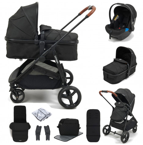 Puggle Monaco XT 2in1 Pushchair Travel System with Footmuff & Bag - Storm Black