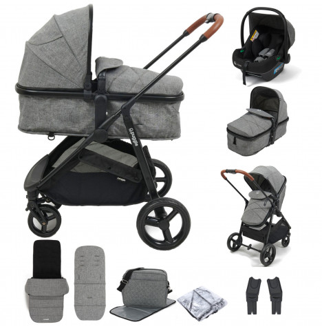 Puggle Monaco XT 2in1 i-Size Travel System with Footmuff & Changing Bag - Graphite Grey