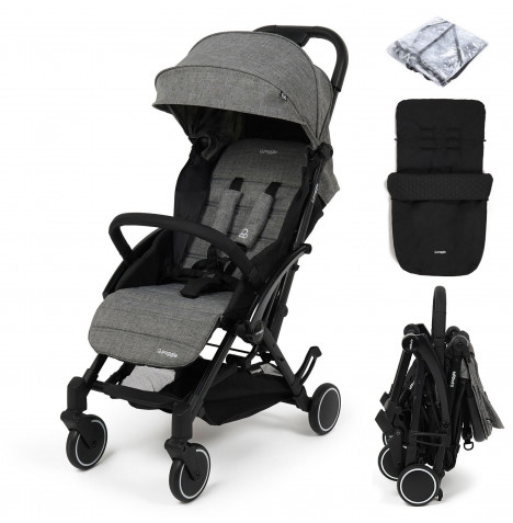 Puggle Seattle Fold & Go Compact Pushchair & Raincover With Honeycomb Footmuff - Graphite Grey