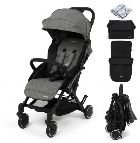 Puggle Seattle Fold & Go Compact Pushchair & Raincover With Honeycomb Footmuff & Changing Bag - Graphite Grey