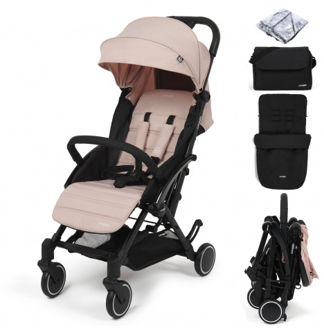 Puggle Seattle Fold & Go Compact Pushchair & Raincover With Honeycomb Footmuff & Changing Bag - Blush Pink