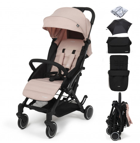 Puggle Seattle Fold & Go Compact Pushchair & Raincover With Honeycomb Footmuff, Changing Bag & Parasol - Blush Pink