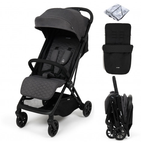 Puggle Escape Auto Quickfold Compact Pushchair With Raincover & Honeycomb Footmuff - Platinum Grey