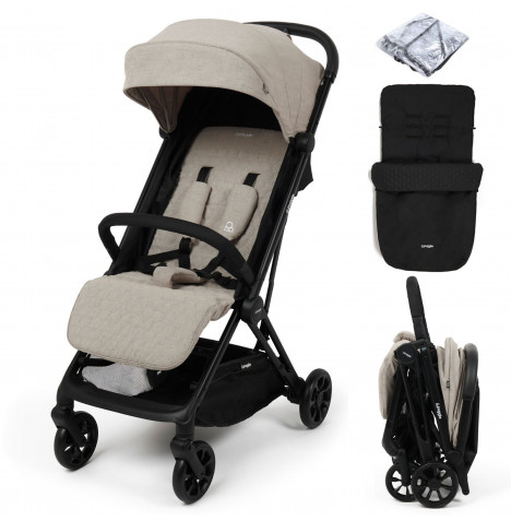 Puggle Escape Auto Quickfold Compact Pushchair With Raincover & Honeycomb Footmuff - Cashmere