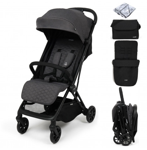 Puggle Escape Auto Quickfold Compact Pushchair With Raincover, Honeycomb Footmuff & Changing Bag - Platinum Grey
