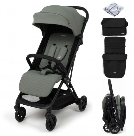 Puggle Escape Auto Quickfold Compact Pushchair With Raincover, Honeycomb Footmuff & Changing Bag - Seagrass Green