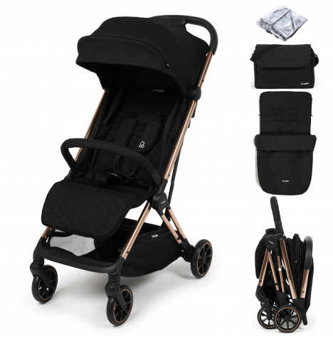 Puggle Escape Auto Quickfold Luxe Special Edition Compact Pushchair With Raincover, Honeycomb Footmuff & Changing Bag - Midnight Black