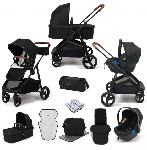 Puggle Monaco XT 3in1 Travel System with Organiser, Footmuff & Changing Bag - Storm Black