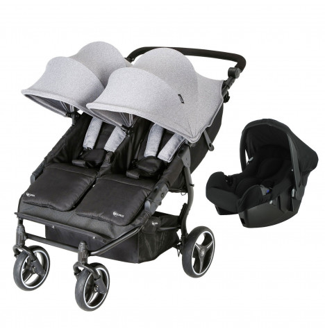 My Child Easy Twin 3.0 Slimline Double Stroller (65cm) with Beone Infant Carrier Car Seat - Grey