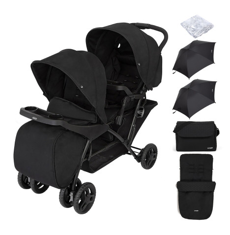 Graco Blaaze™ Stadium Duo Tandem Pushchair with Front Apron, Raincover, Footmuff, 2 Parasols & Changing Bag - Night Sky
