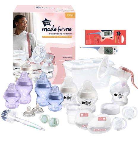 Tomme Tippee Breastfeeding Starter Kit With Closer to Nature Baby Bottle Set & Thermometer - Multi